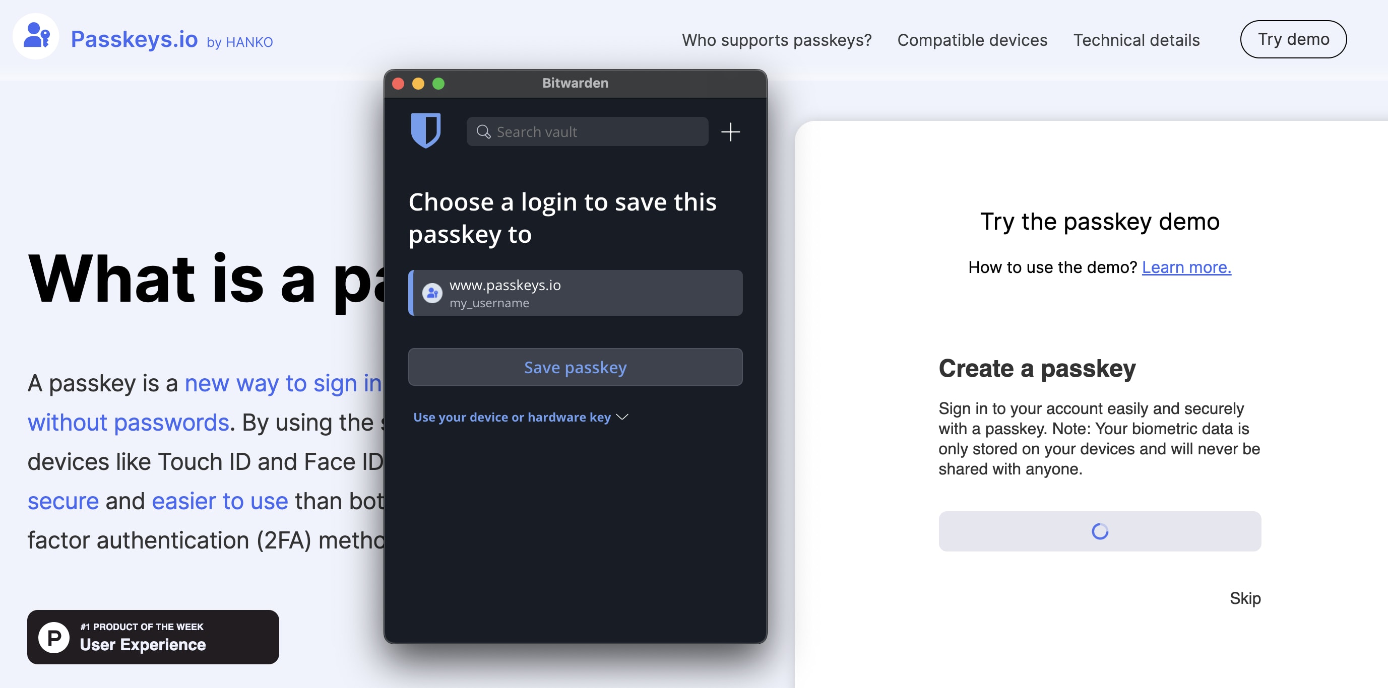 Save passkey with existing login