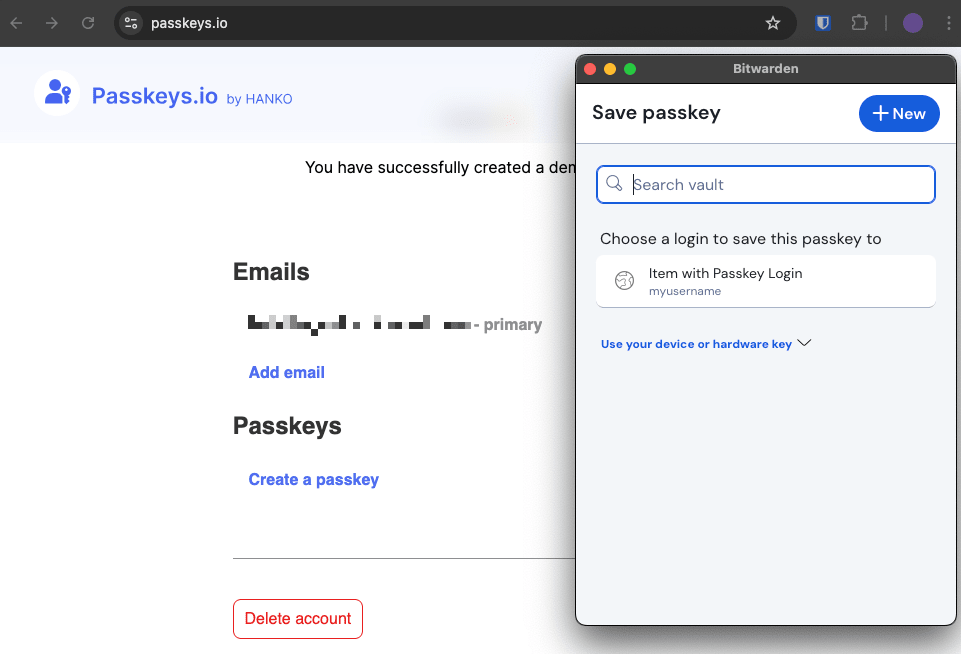 Save passkey with existing login
