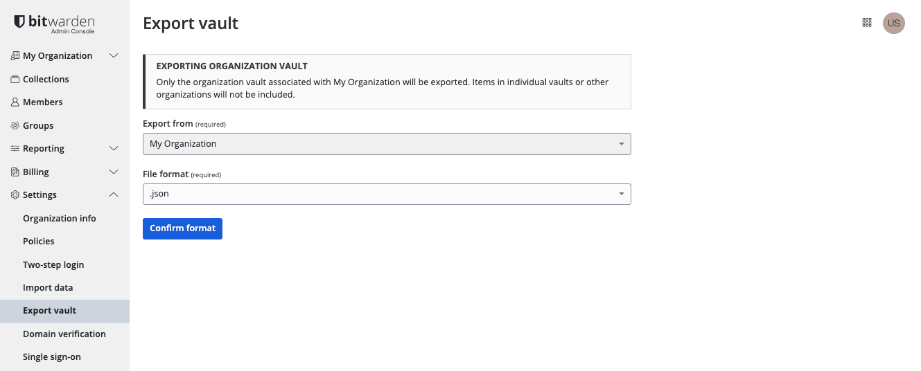 Export Organisation Tresor