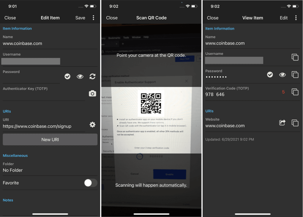 Using the Bitwarden Authenticator to set up two-step verification for your Coinbase account