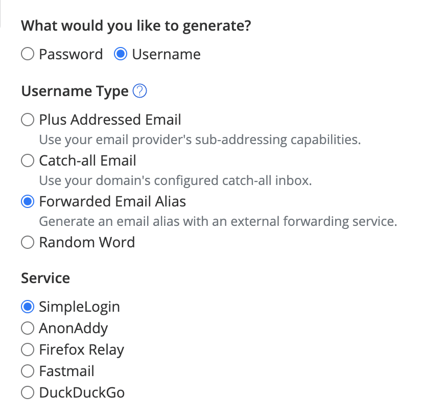 Forwarded Email Alias options