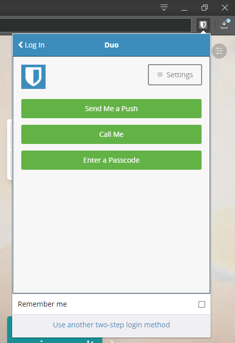 Logging into the browser extension vault with Duo