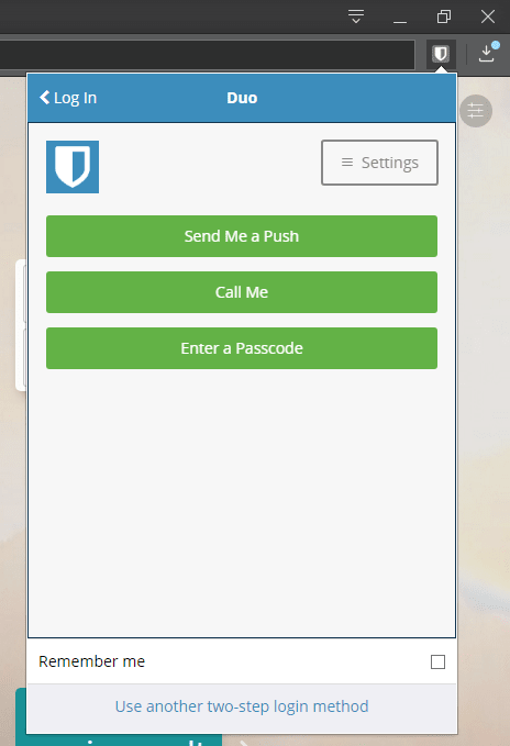 Logging into the browser extension vault with Duo