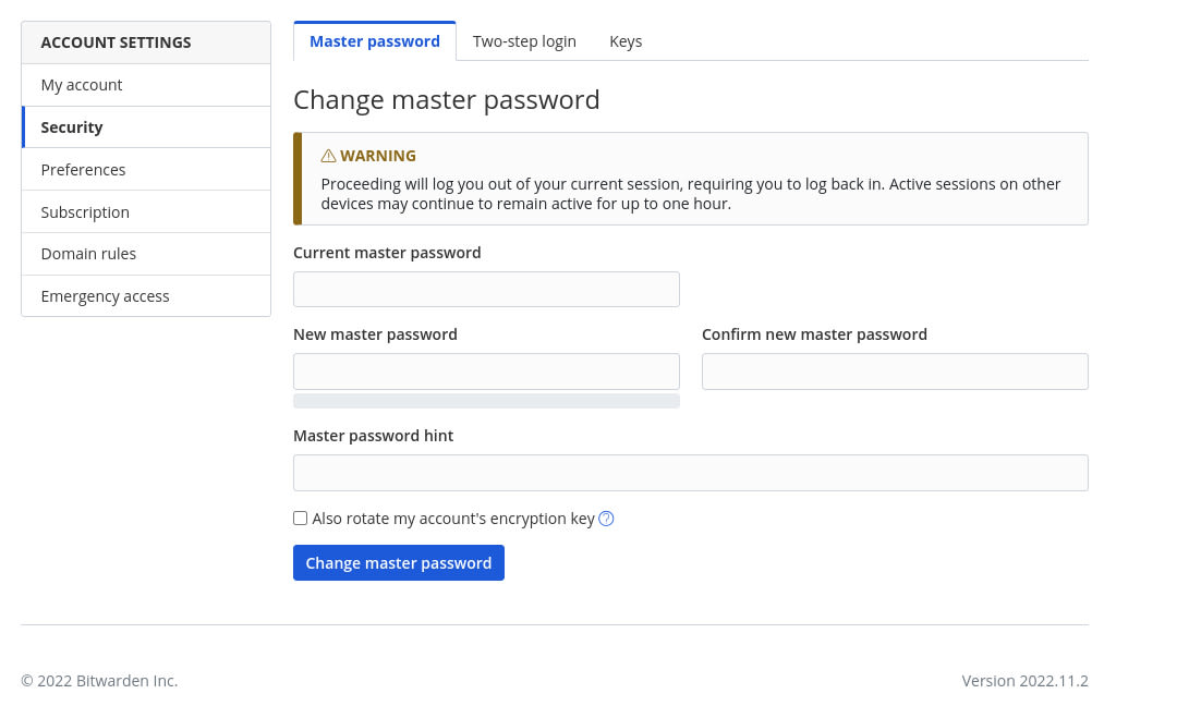 Resetting your Bitwarden master password
