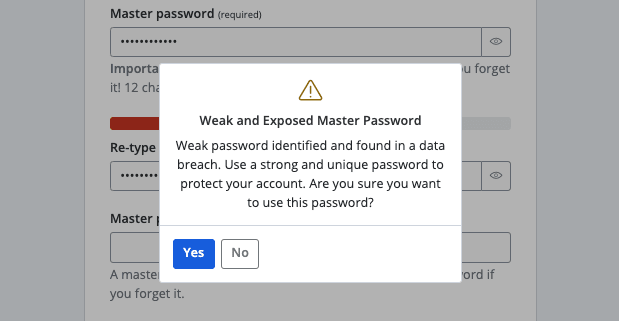 Weak or exposed master password