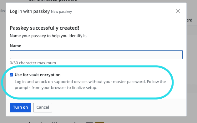 Use passkey for vault encryption