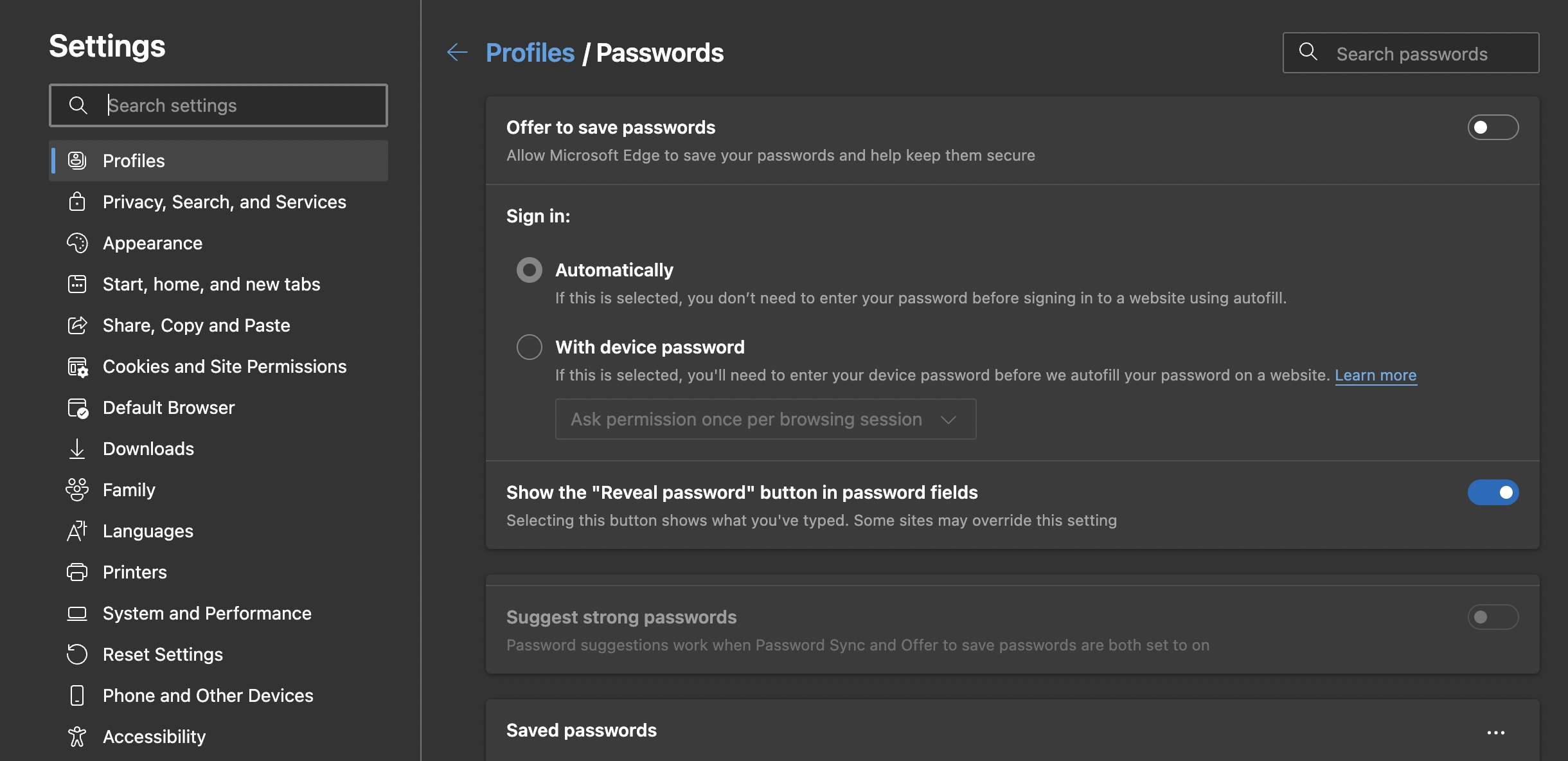 How to disable Microsoft's built-in password manager