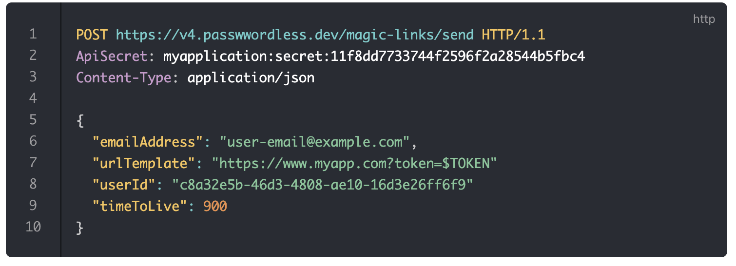 Magic links API code example