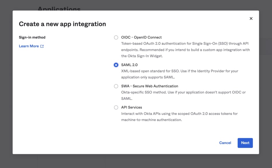 SAML 2.0ラジオボタン