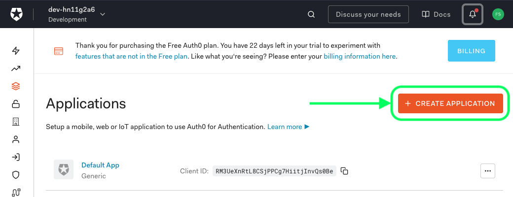 Auth0 Create Application 