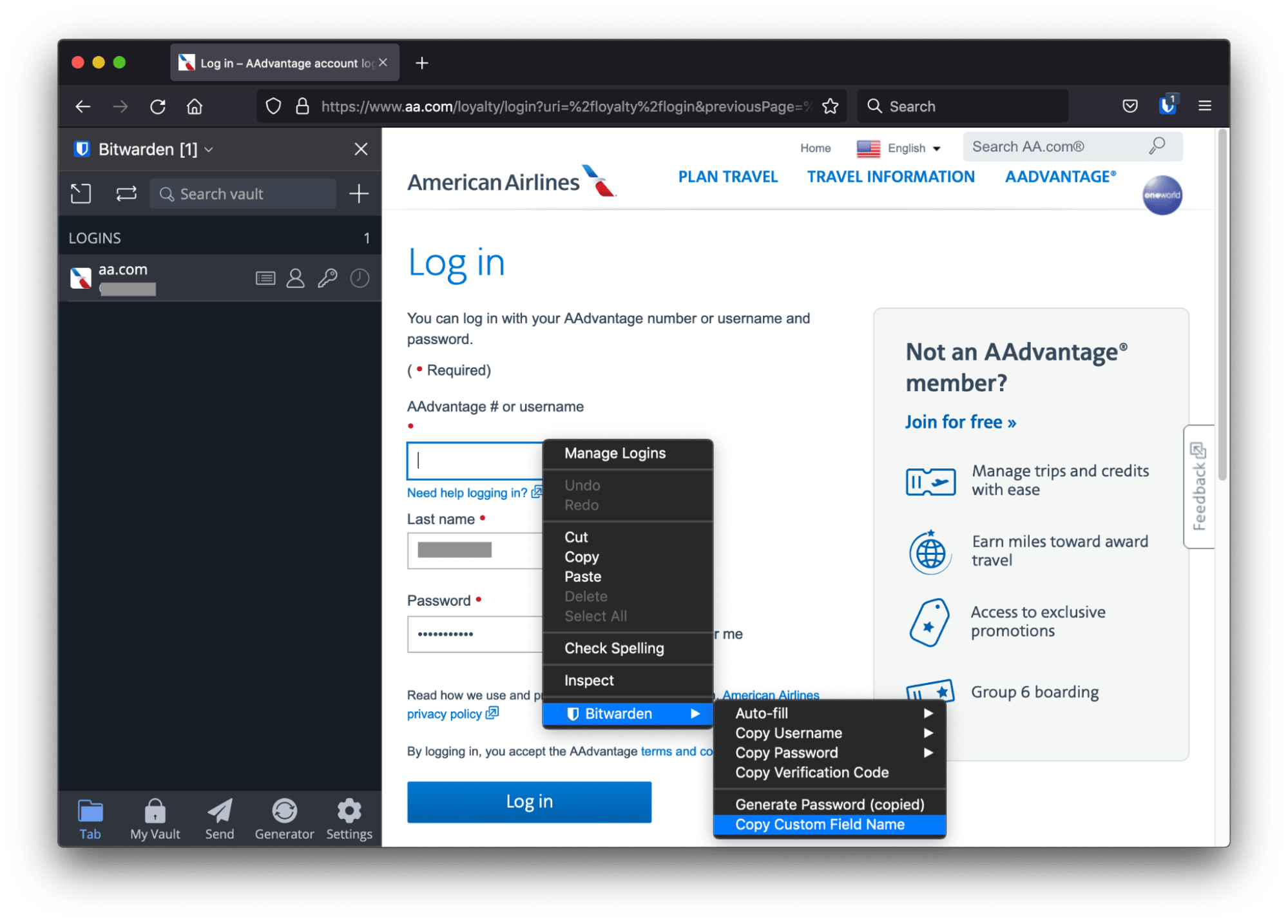 Using right click to capture the custom field name