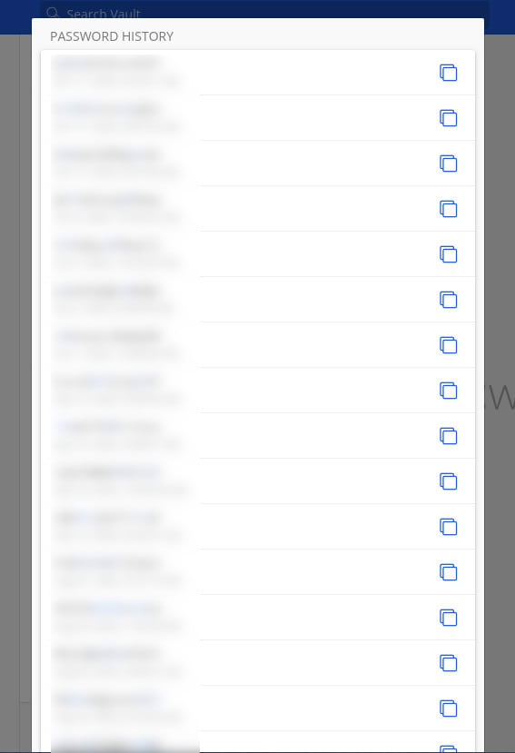 The Bitwarden Password History list