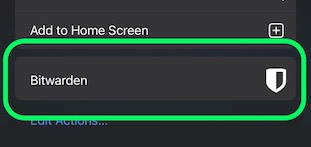 Bitwarden in the Share menu