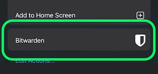 Bitwarden in the Share menu 