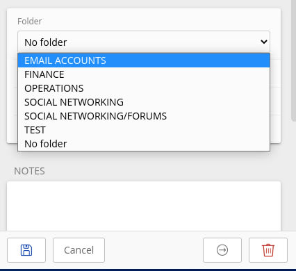 Figure 2: Adding an email account vault entry to the Email Accounts folder you just created.