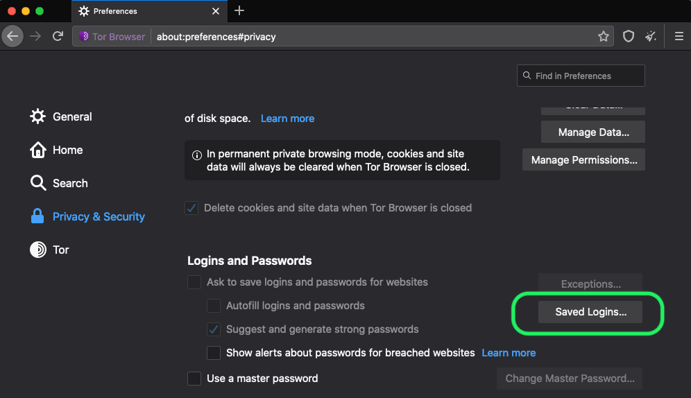 Tor Saved Passwords