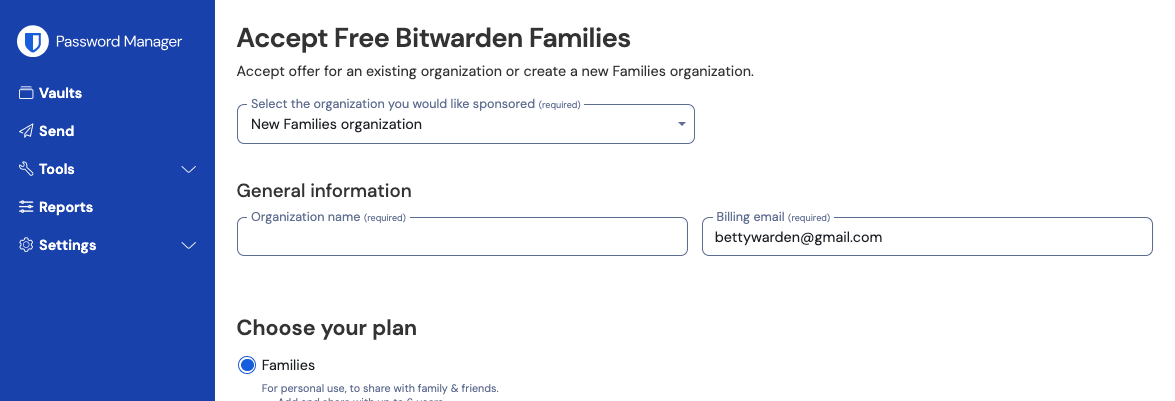 New Free Bitwarden Families