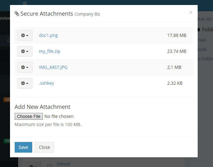 Attachments for an entry in the web vault