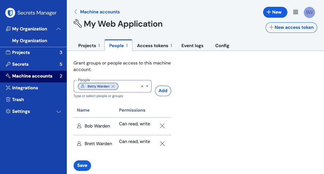 Add people to a machine account