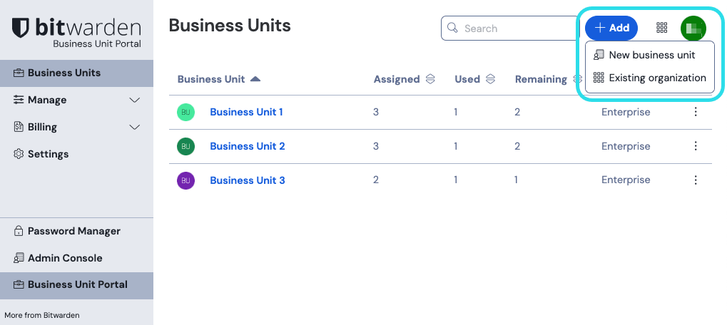 Add business unit