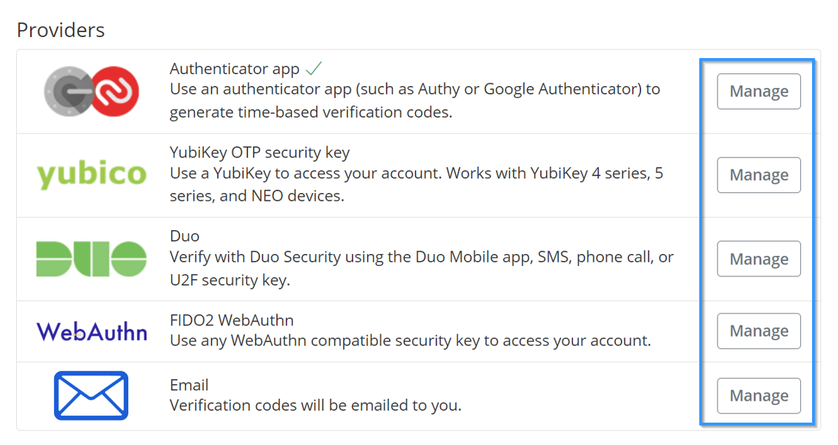 manage two step providers