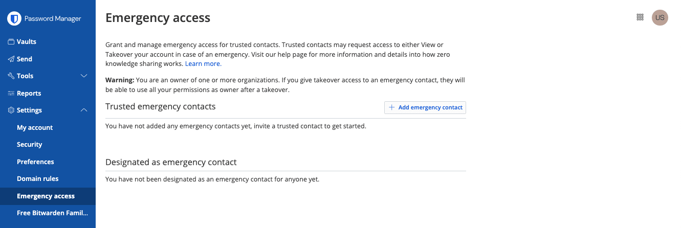 Emergency access page