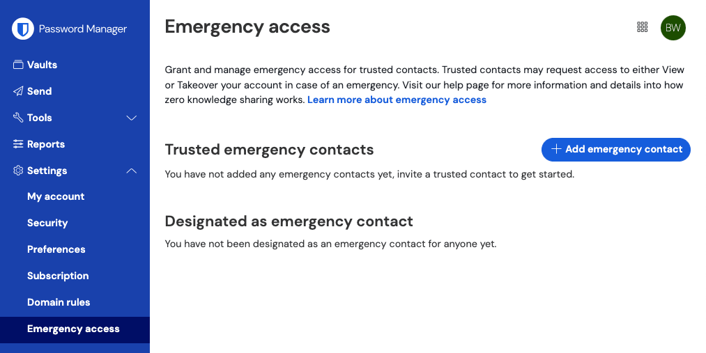 Emergency access page