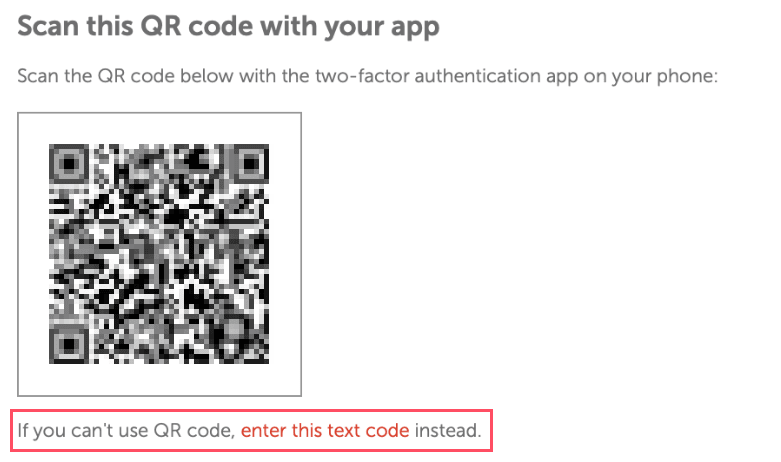 LC-PM QR Code with authenticator key text highlighted