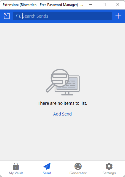 Access Bitwarden Send by clicking on the Send Icon
