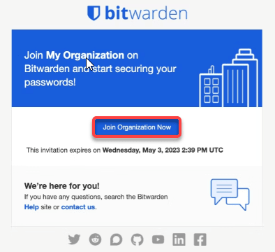 After clicking an emailed link, the invited user is prompted to accept the invitation to the organization