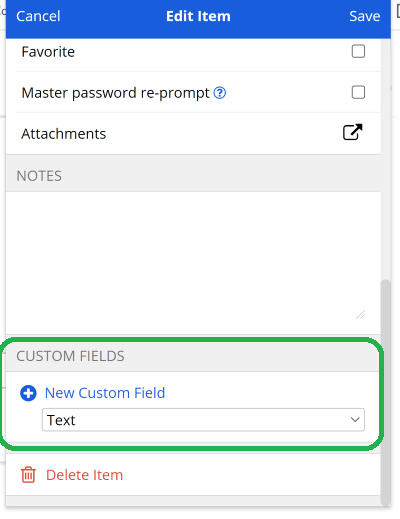 Adding a new custom field from the browser extension