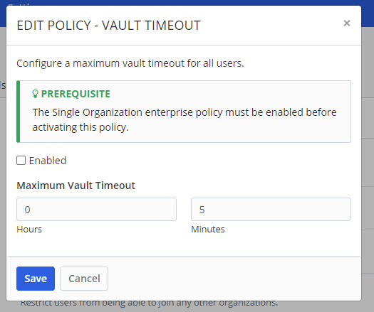 Vault Timeout enterprise policy - Set the timeout duration for users
