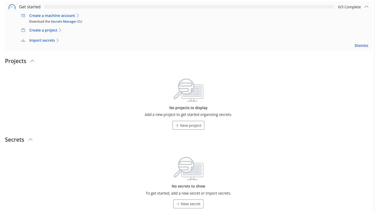 Figure 1: The Secrets Manager dashboard is where you create your secrets.