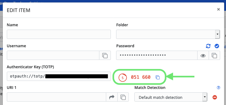 Copiar un código TOTP