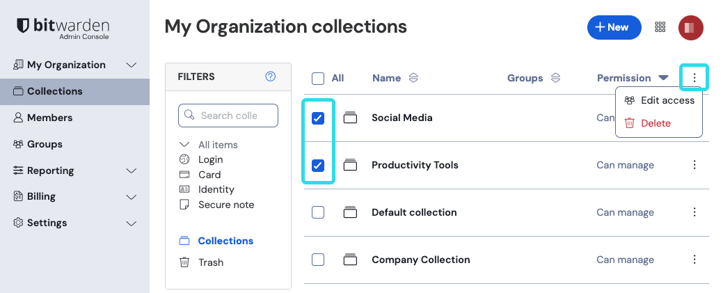 Bulk manage collections