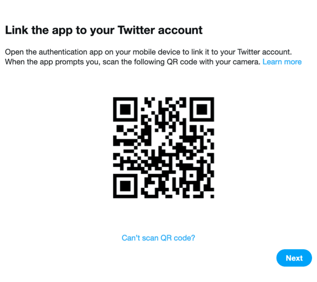 Twitter QR code to scan with your authenticator application