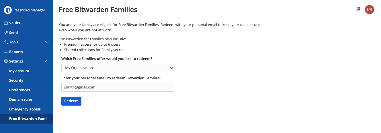 Free Bitwarden Families