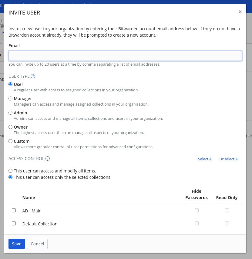 Figure 6: The user invite configuration window.