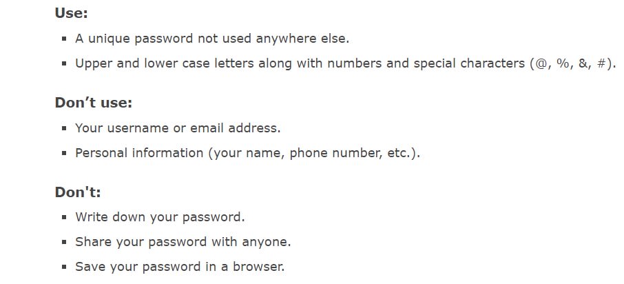 Figure 1: Password requirements