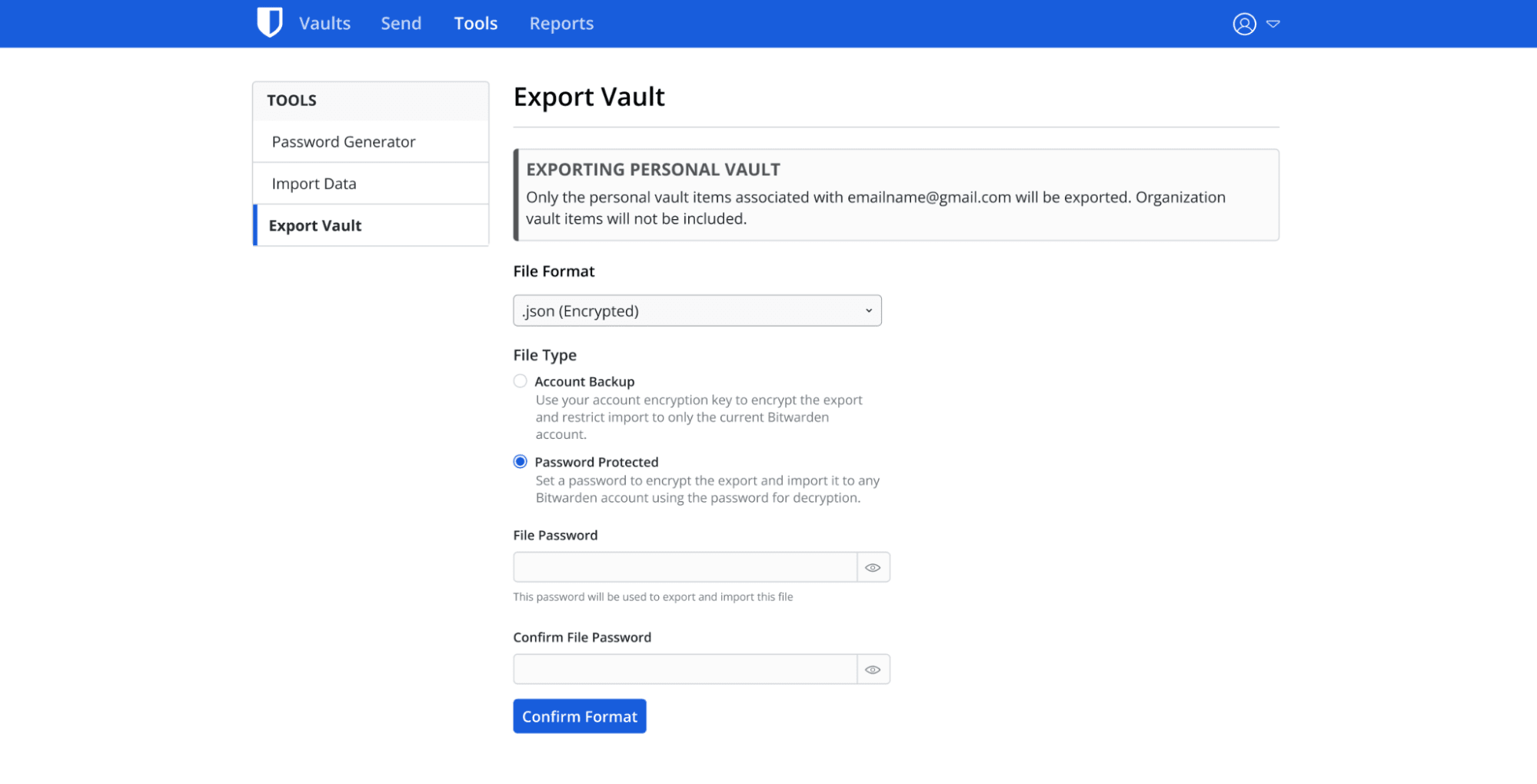 Export your Bitwarden vault