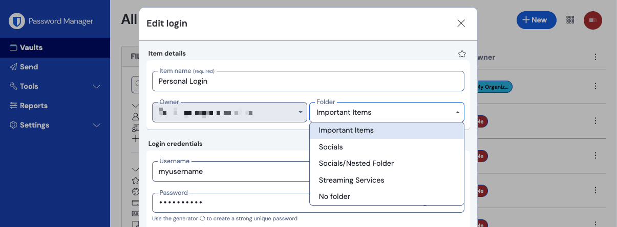 Move item to a Folder