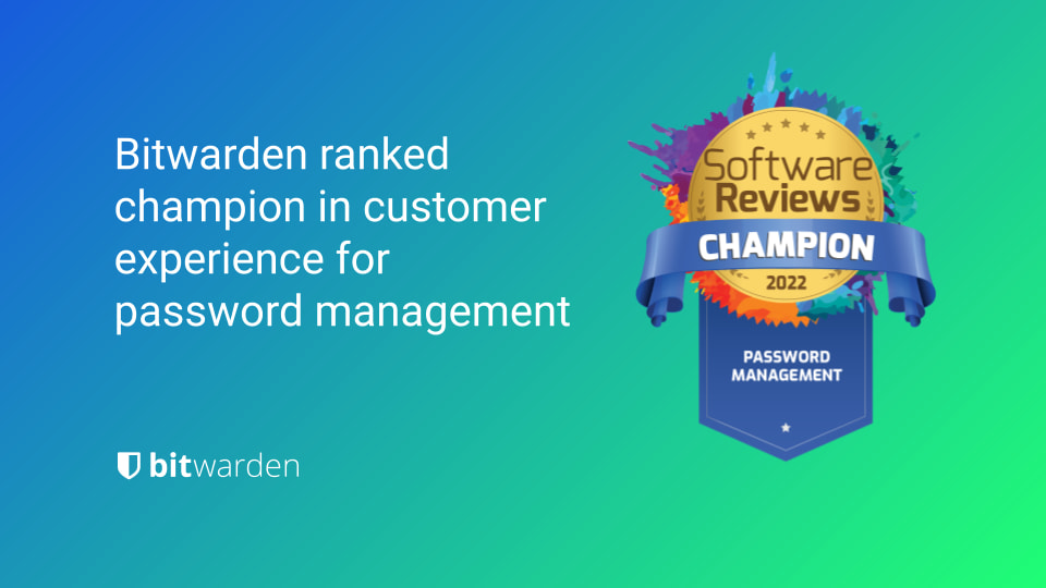 Bitwarden ranked champion in customer experience for password management