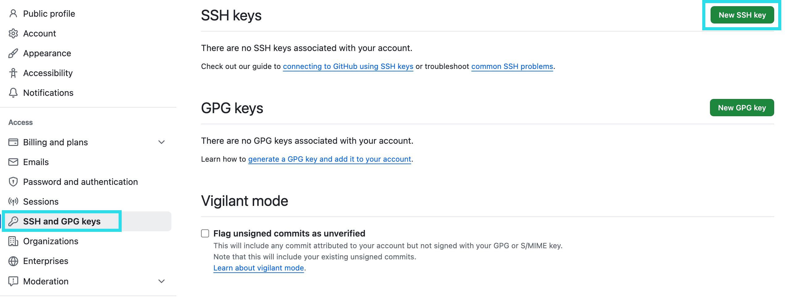Create new GitHub SSH key