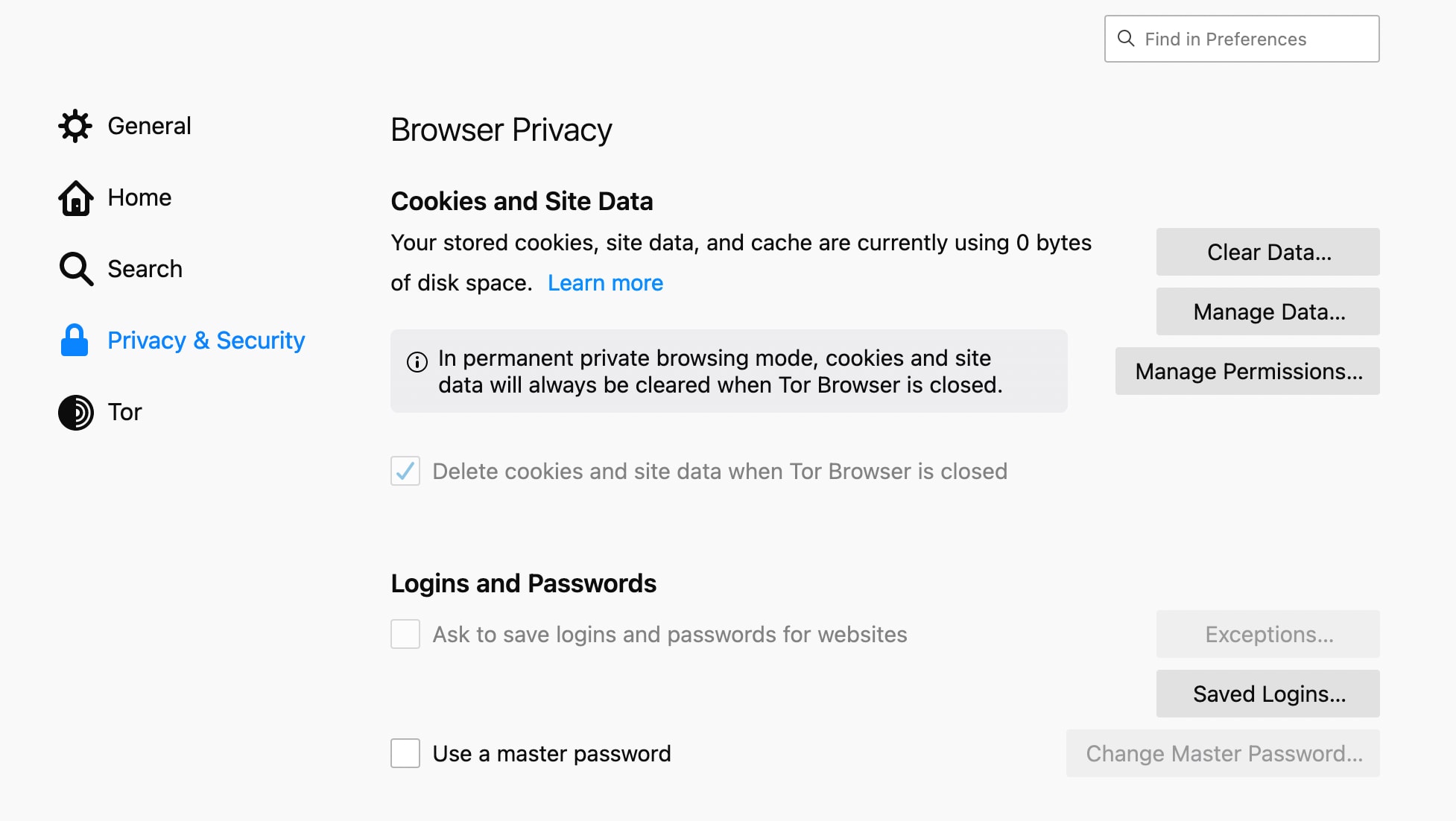 How to disable Tor's built-in password manager