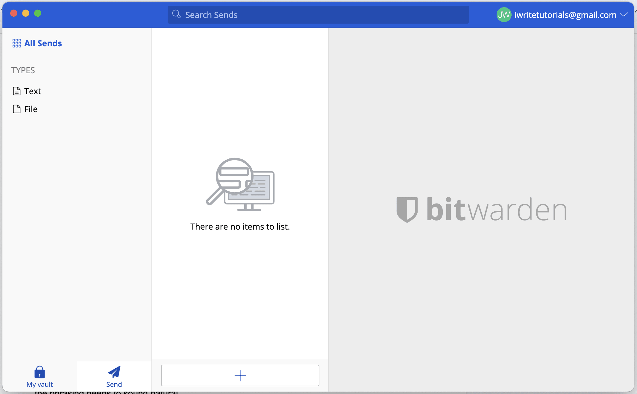 Figure 1: The Bitwarden Send feature on the desktop app.