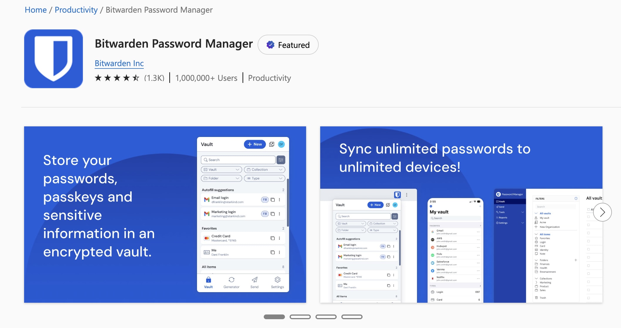 The Microsoft Store listing for Bitwarden's Edge extension