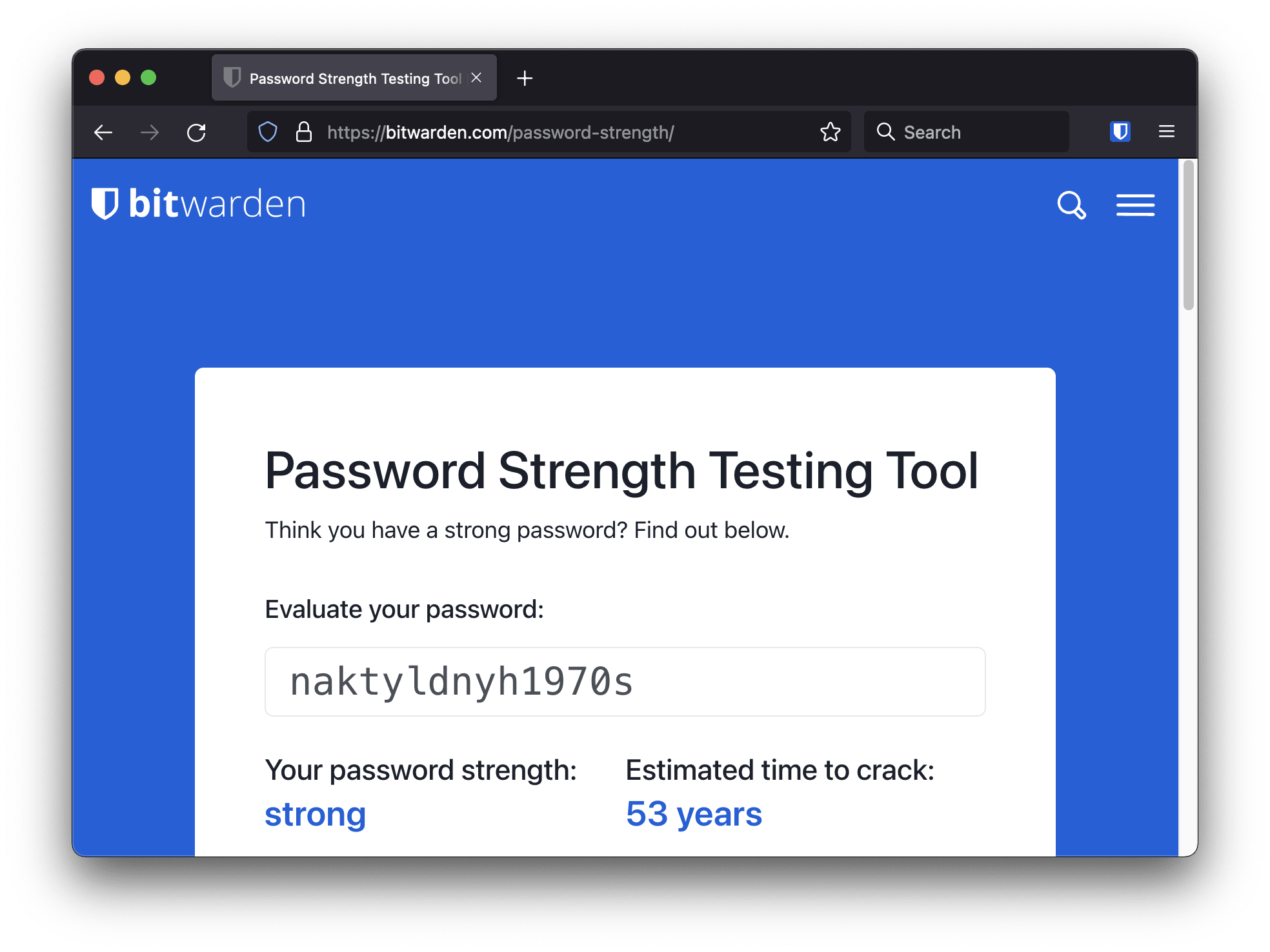 Bitwarden Password Strength Testing Tool