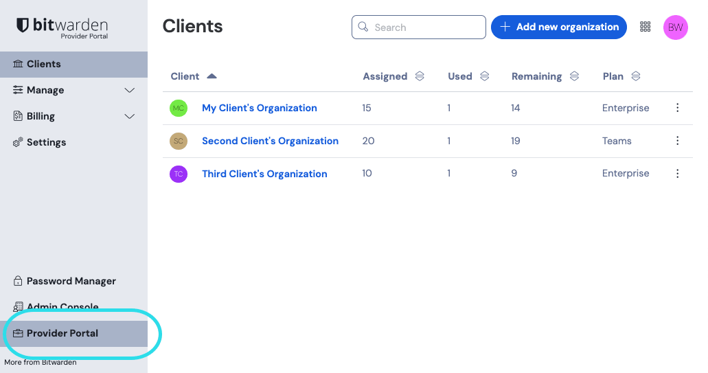 Product switcher - Provider Portal
