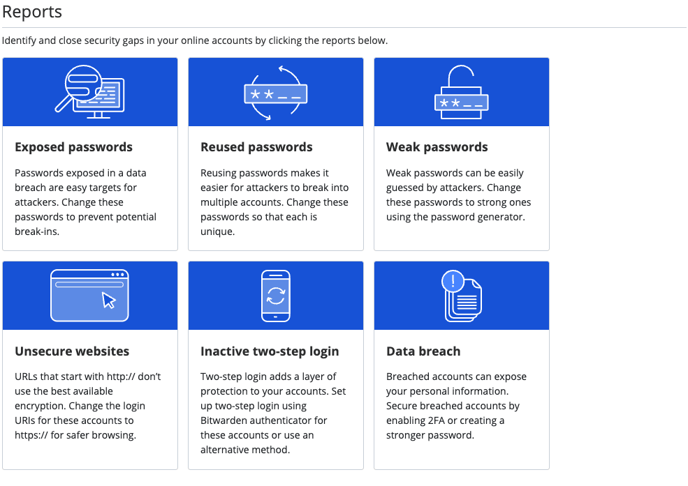 Bitwarden Vault health reports
