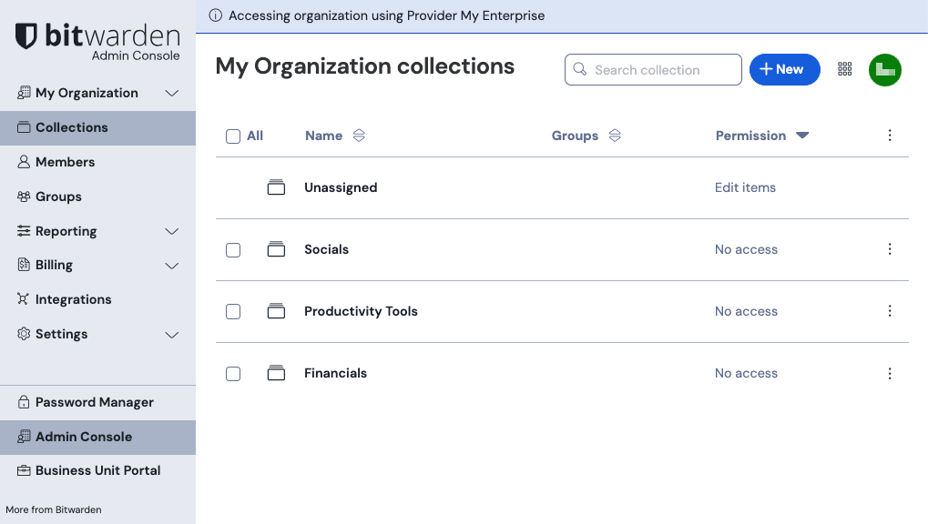 Access business unit collections